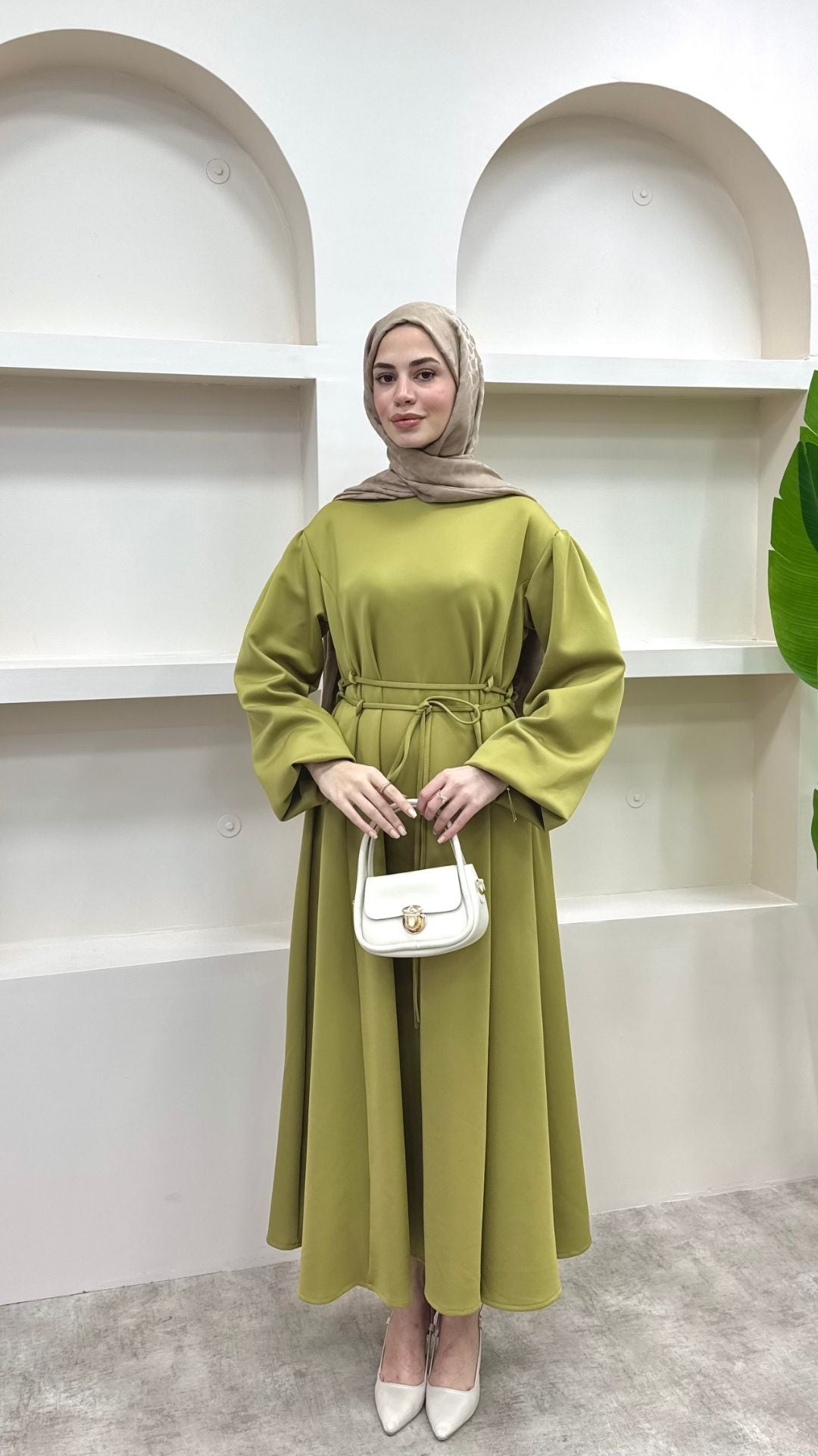 Melly Bağlamalı Scuba Elbise Yağ Yeşili