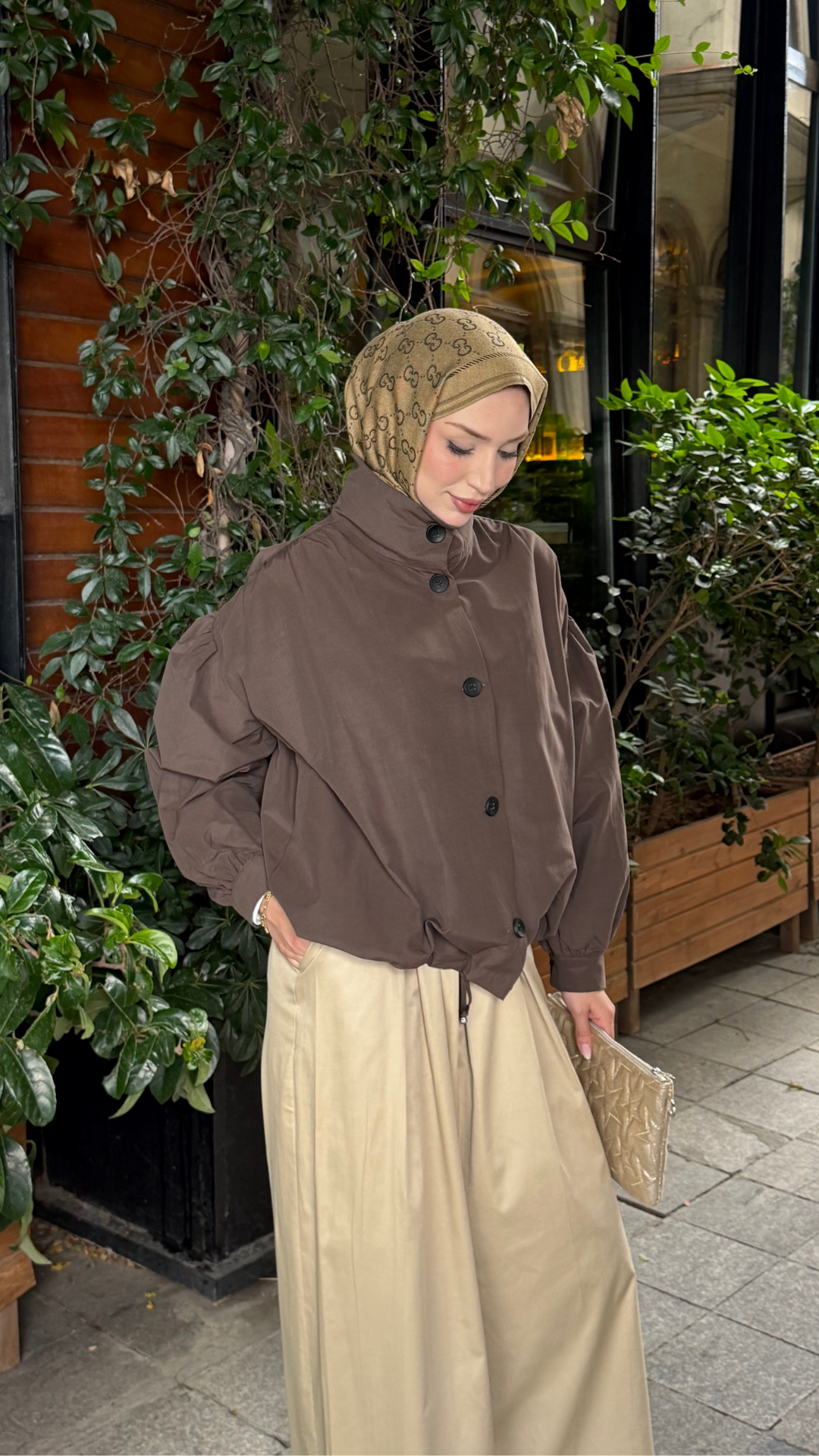 Oversize Bomber Ceket Kahverengi