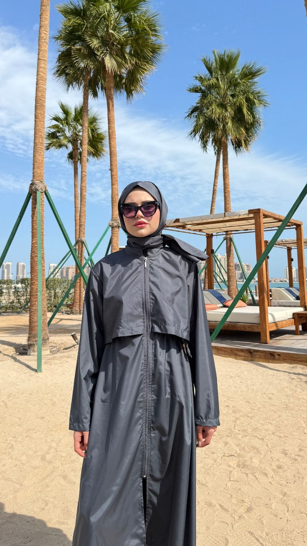 Paraşüt Kumaş Uzun Tesettür Mayo Antırasit