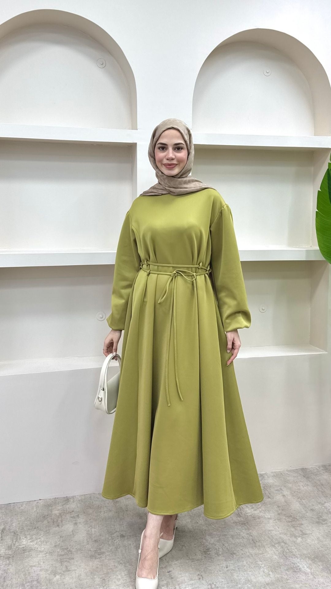 Melly Bağlamalı Scuba Elbise Yağ Yeşili