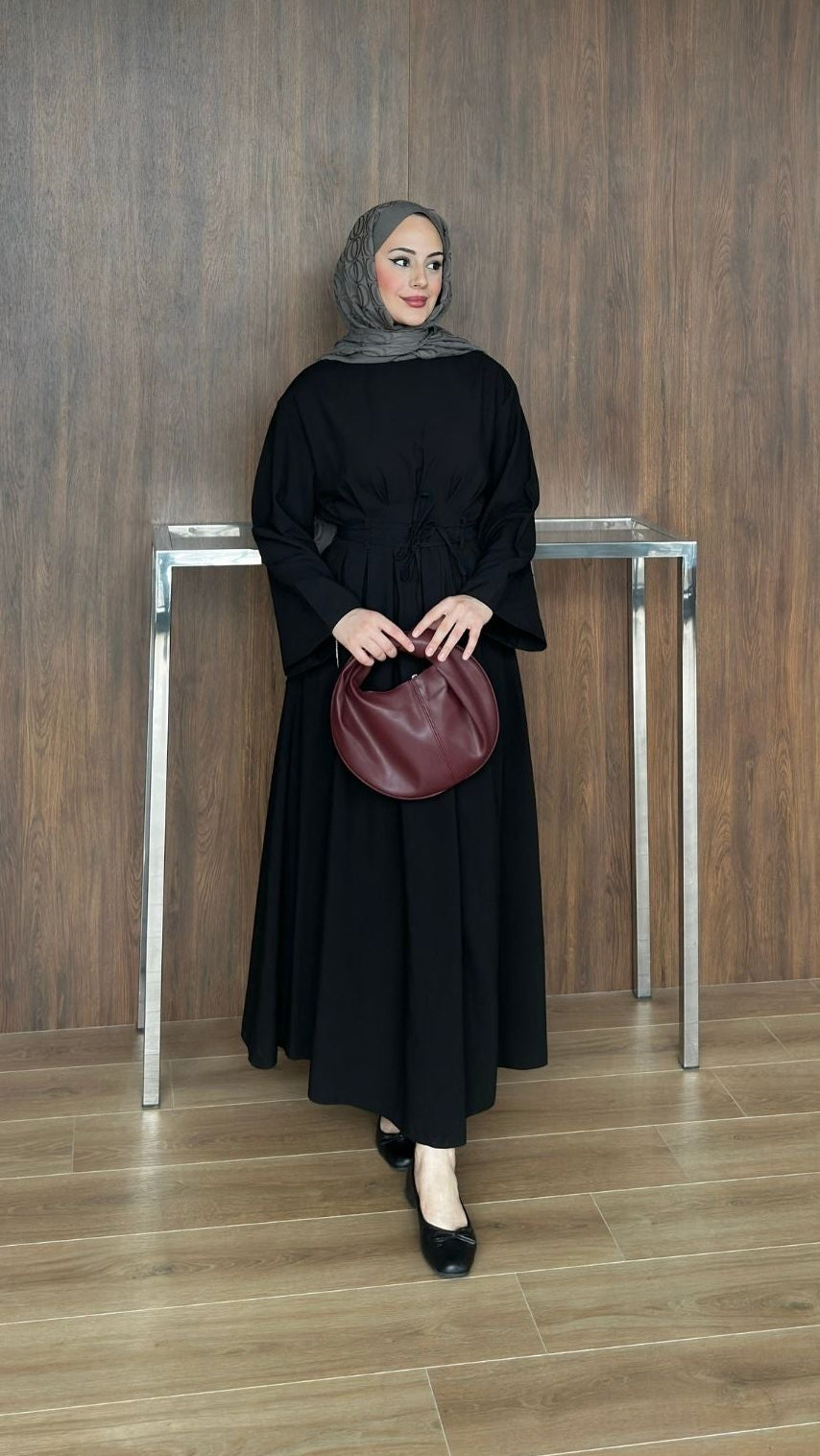 Çift Kuşaklı Elbise Siyah