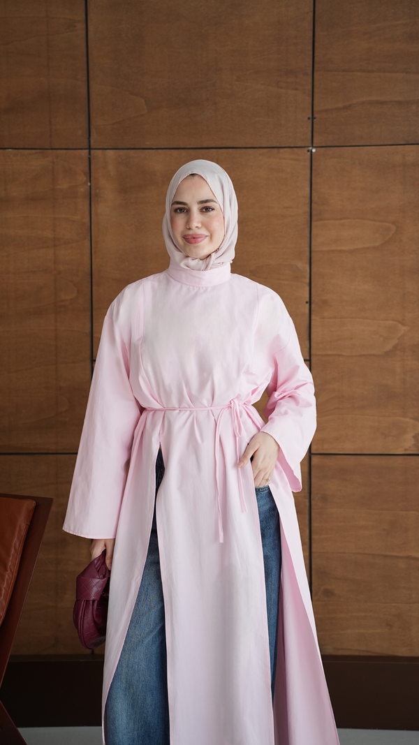 Yırtmaçlı Pamuk Tunik Pembe
