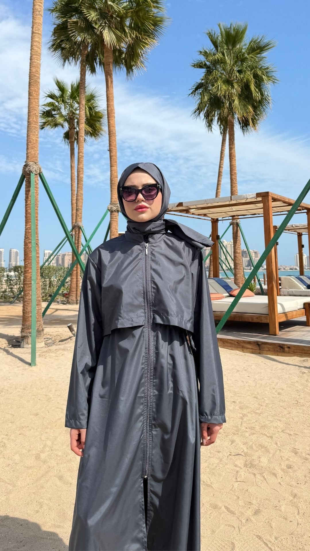 Paraşüt Kumaş Uzun Tesettür Mayo Antırasit