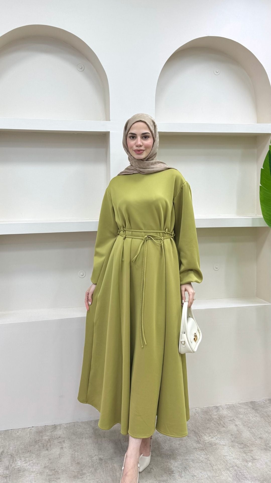 Melly Bağlamalı Scuba Elbise Yağ Yeşili