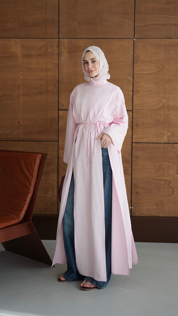 Yırtmaçlı Pamuk Tunik Pembe