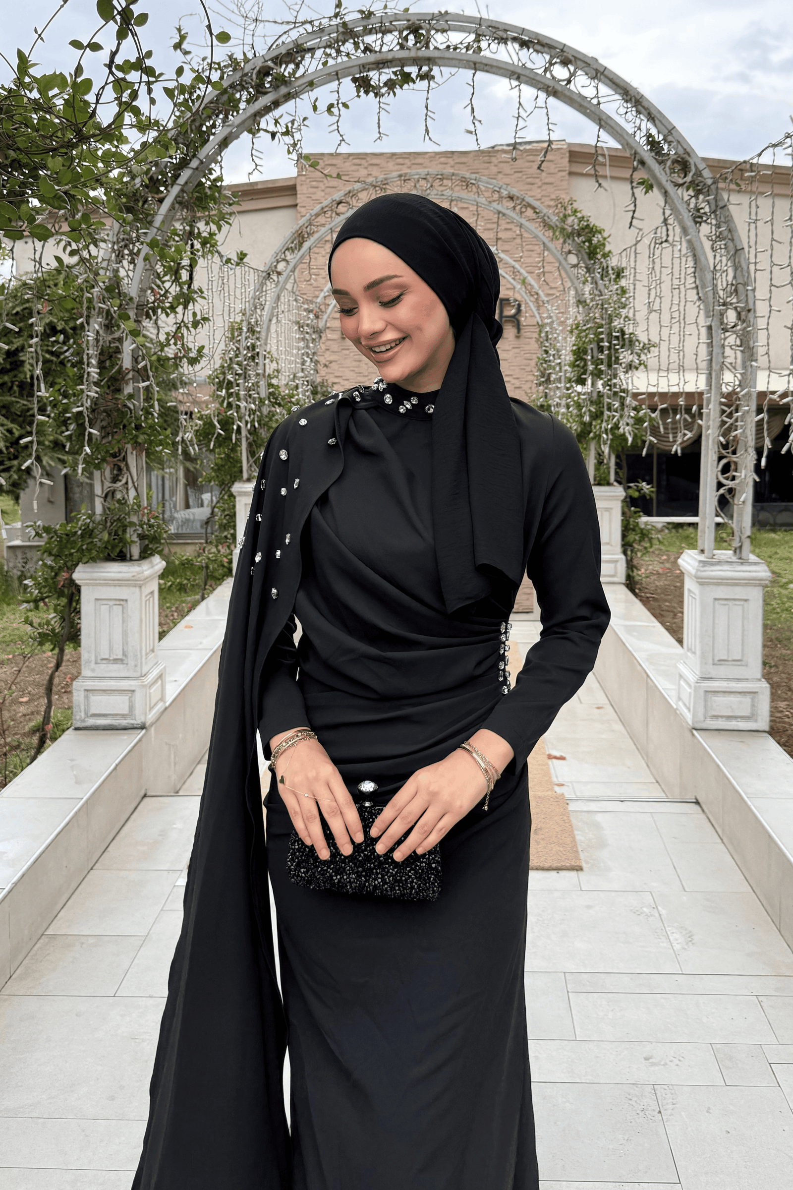 Serena Taşlı Abiye Siyah