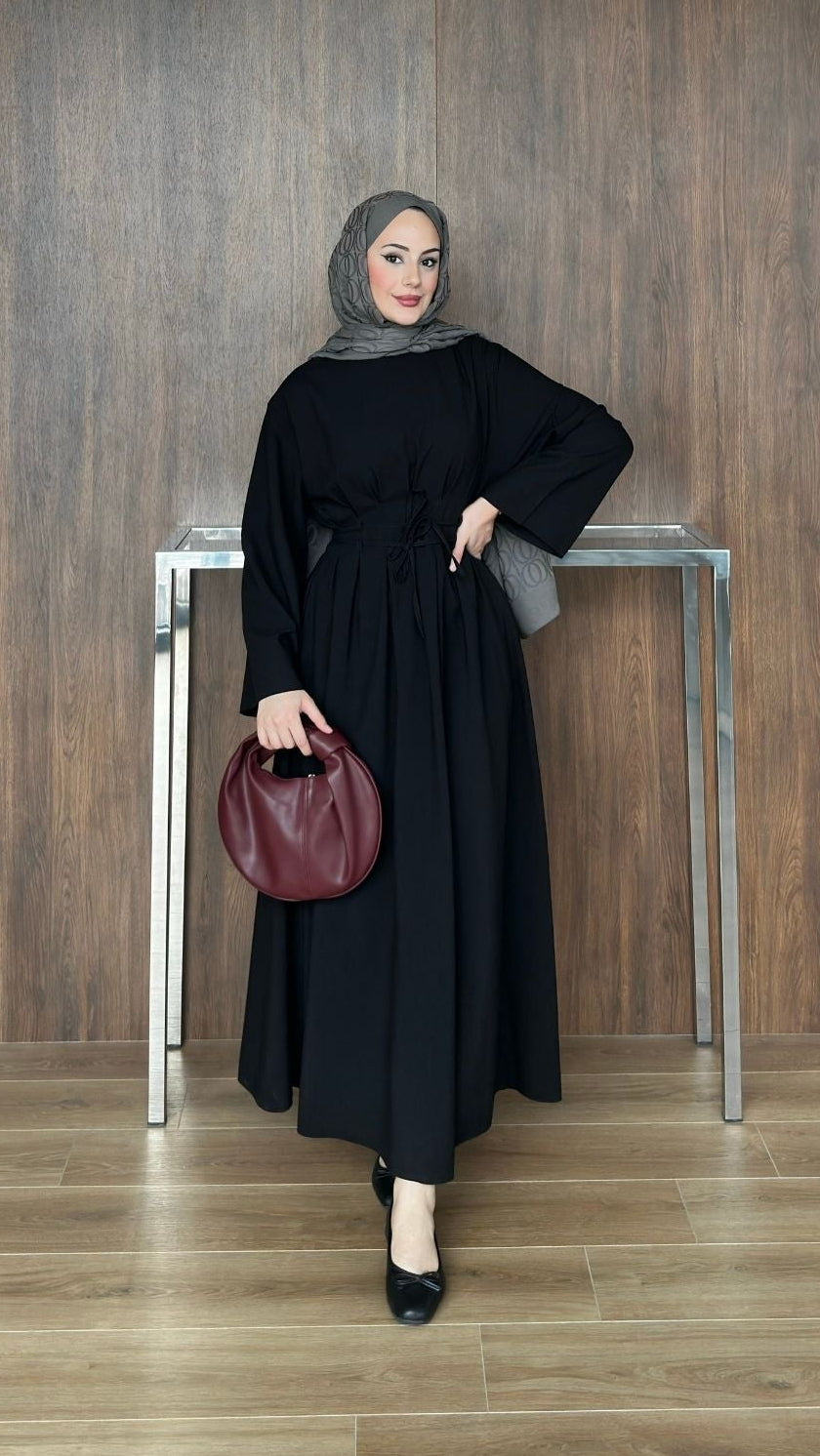 Çift Kuşaklı Elbise Siyah