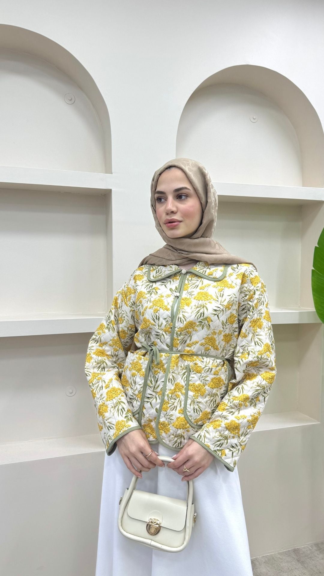 Bağlamalı Etnik Desen Kısa Ceket Sarı