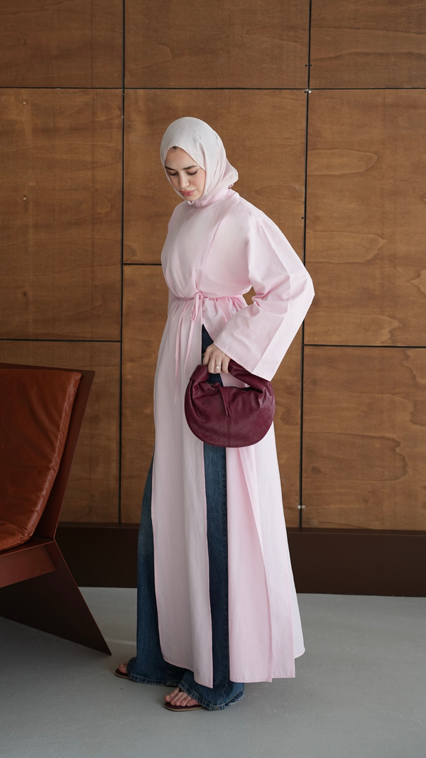 Yırtmaçlı Pamuk Tunik Pembe