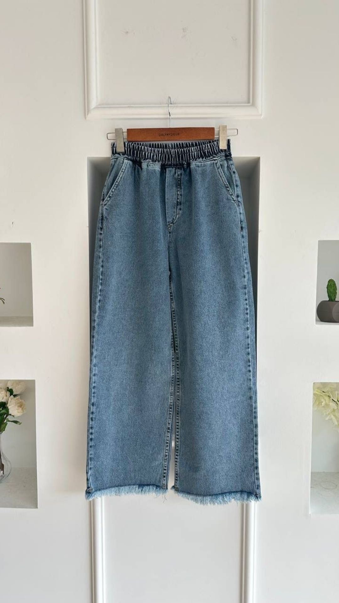 Paçası Püsküllü Geniş Kesim Palazzo Pantolon Asit Yıkama