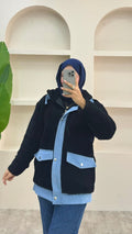 Kot Detaylı Peluş Ceket Siyah