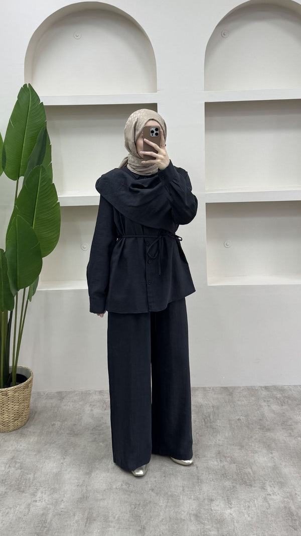 Pelerinli Modal Pantolon Takım Siyah