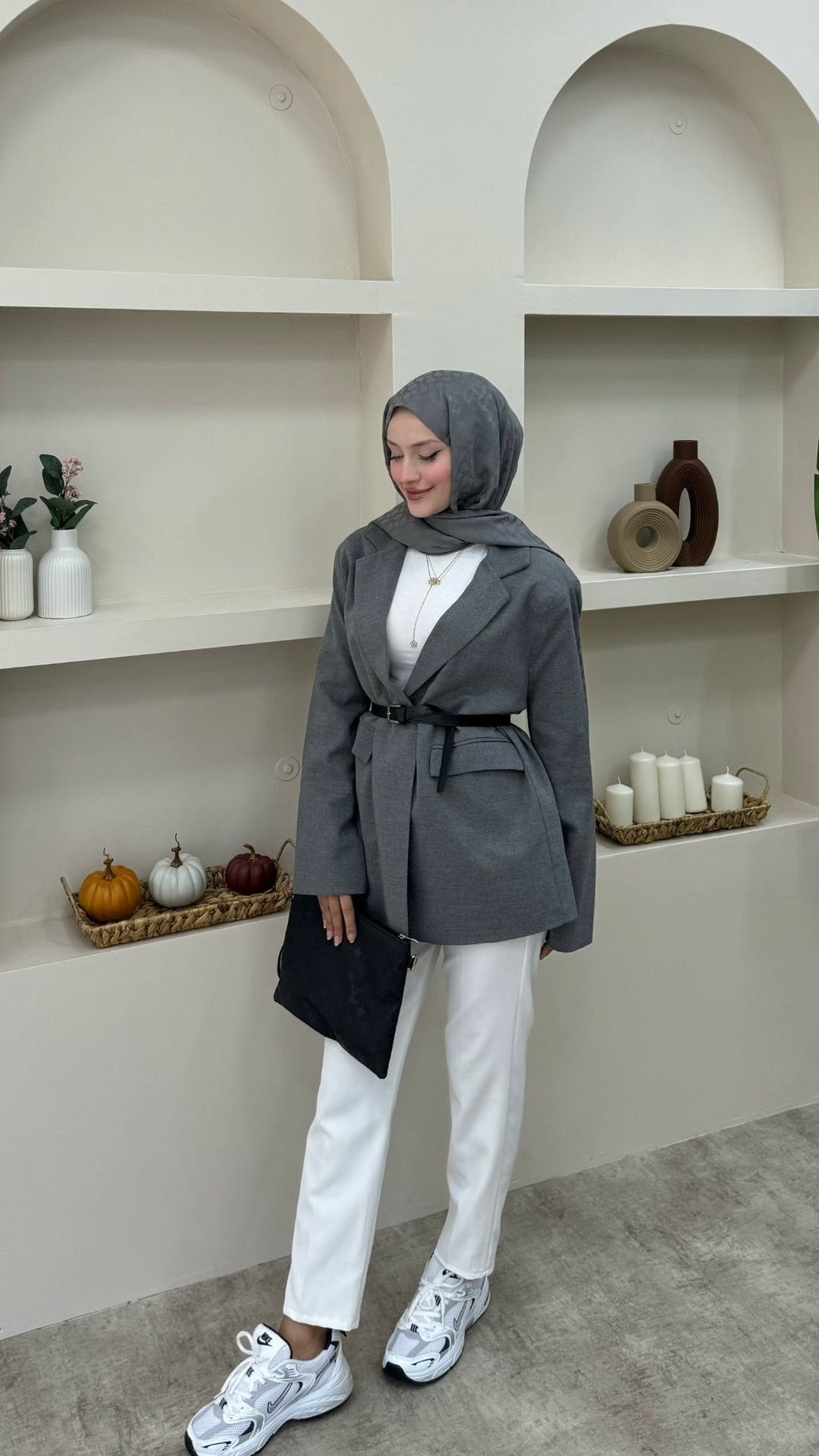 Keten Tek Düğmeli Blazer Ceket Antırasit