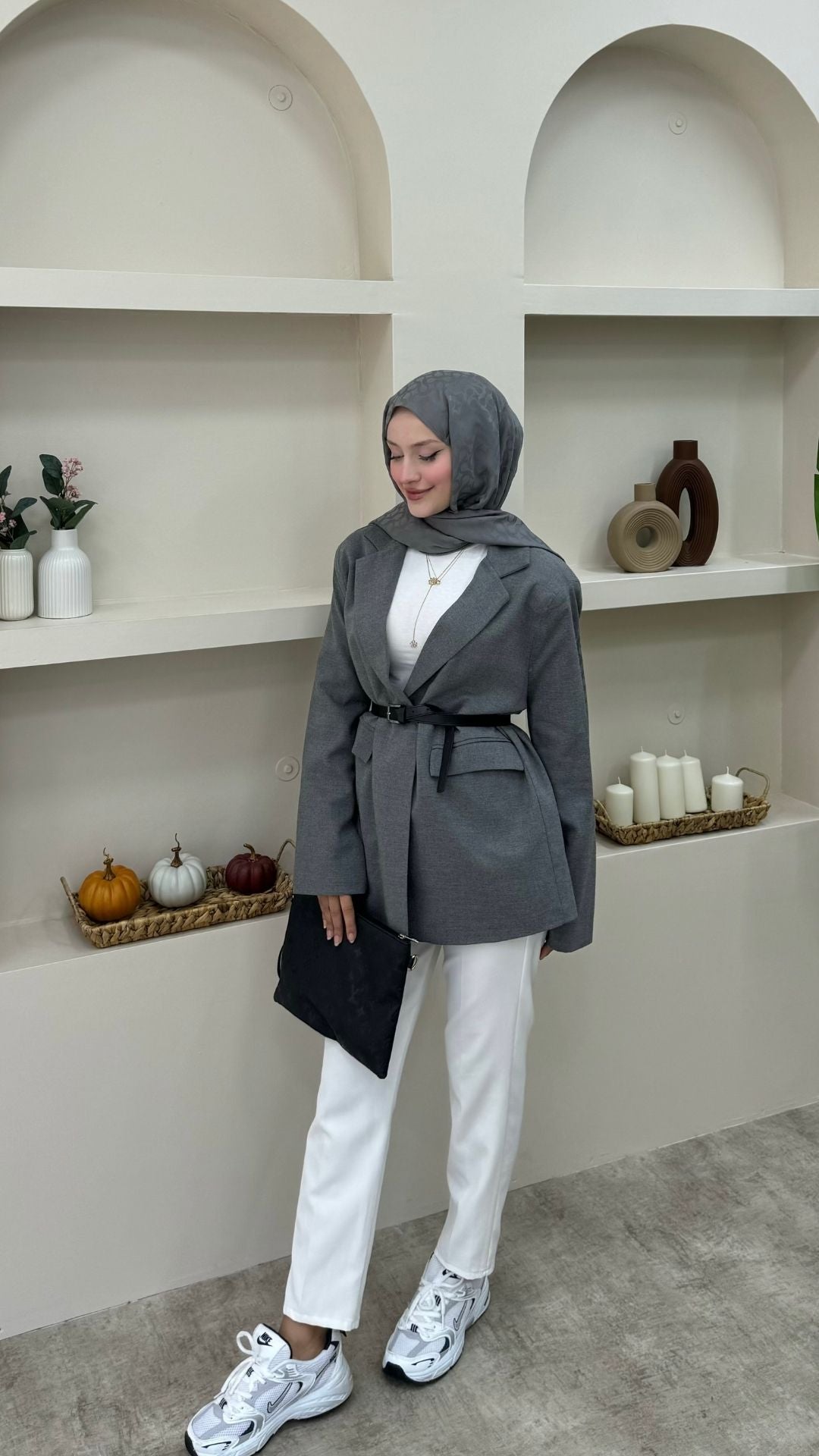 Keten Tek Düğmeli Blazer Ceket Antırasit