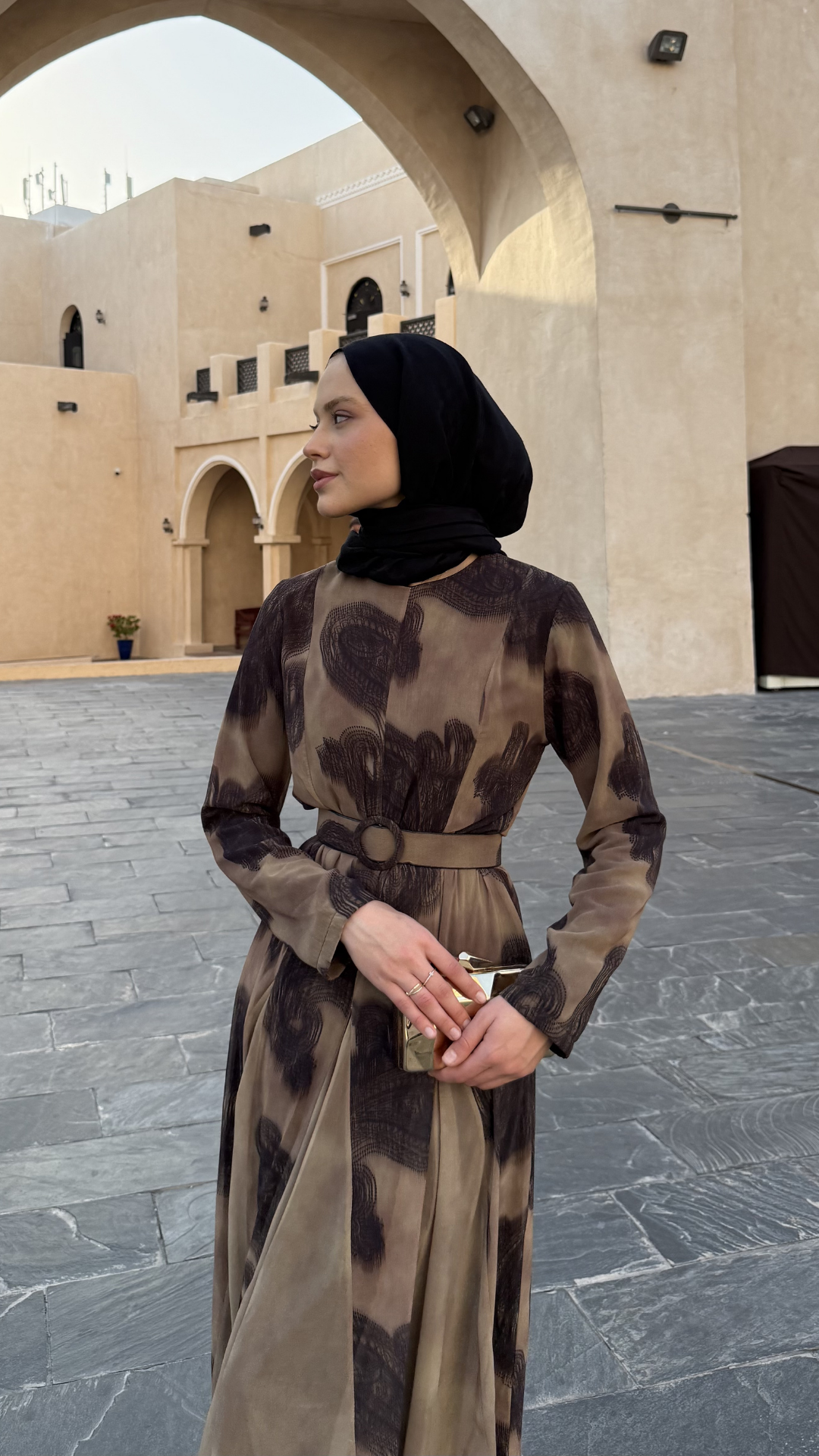 Parça Desenli Şifon Elbise