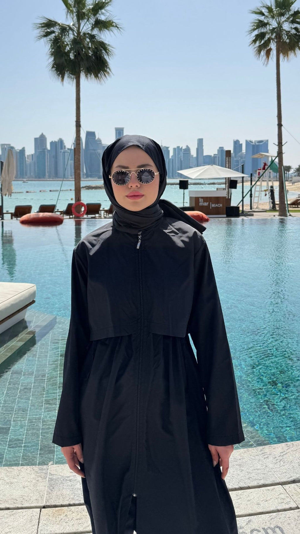 Paraşüt Kumaş Uzun Tesettür Mayo Sİyah