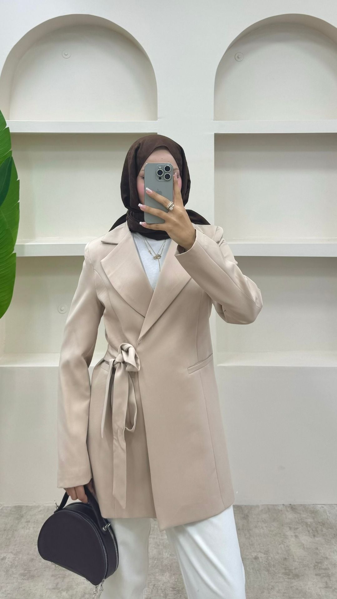 Yandan Bağlamalı Blazer Ceket Krem
