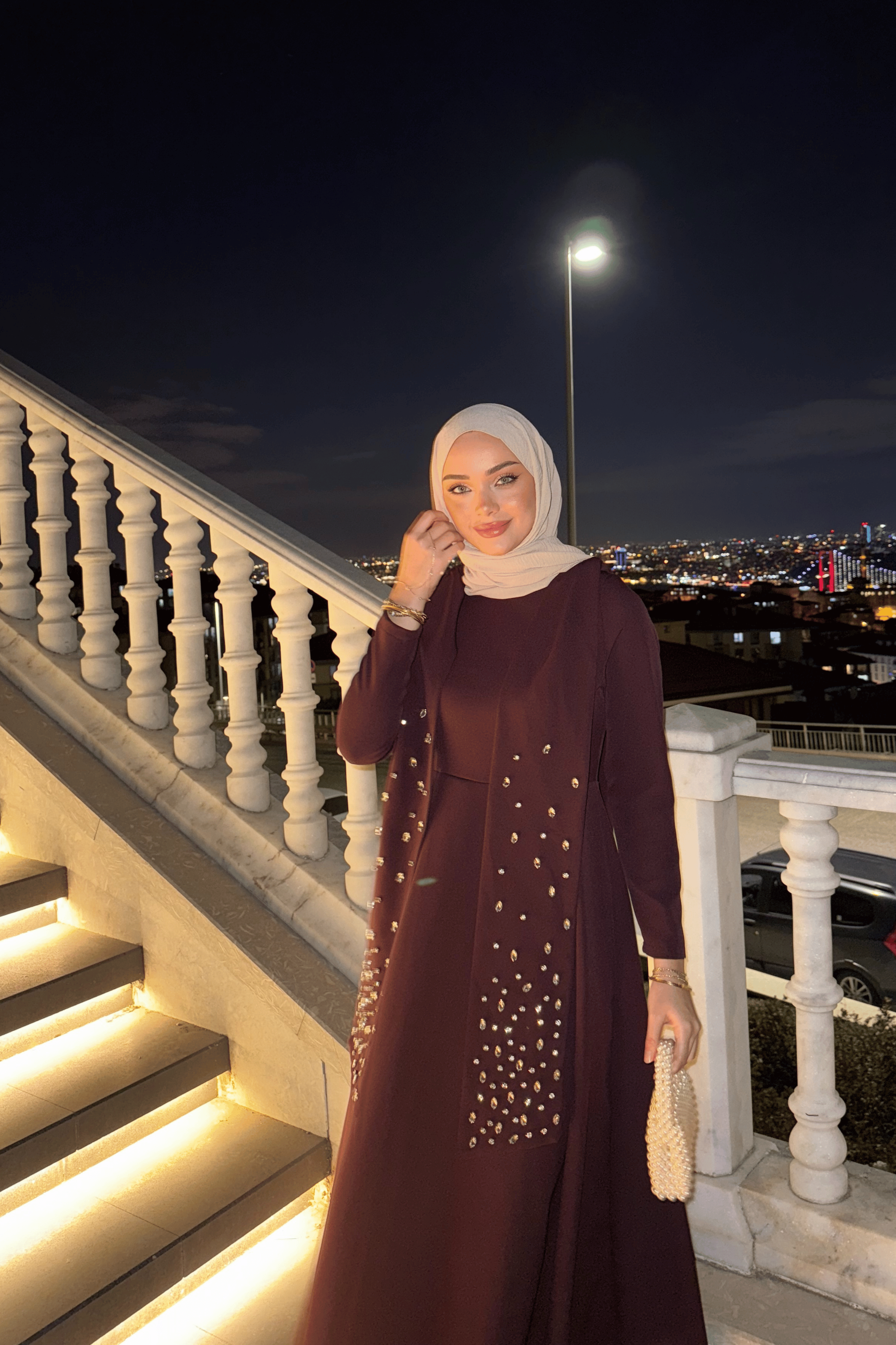 Elsa Taşlı Abiye Bordo