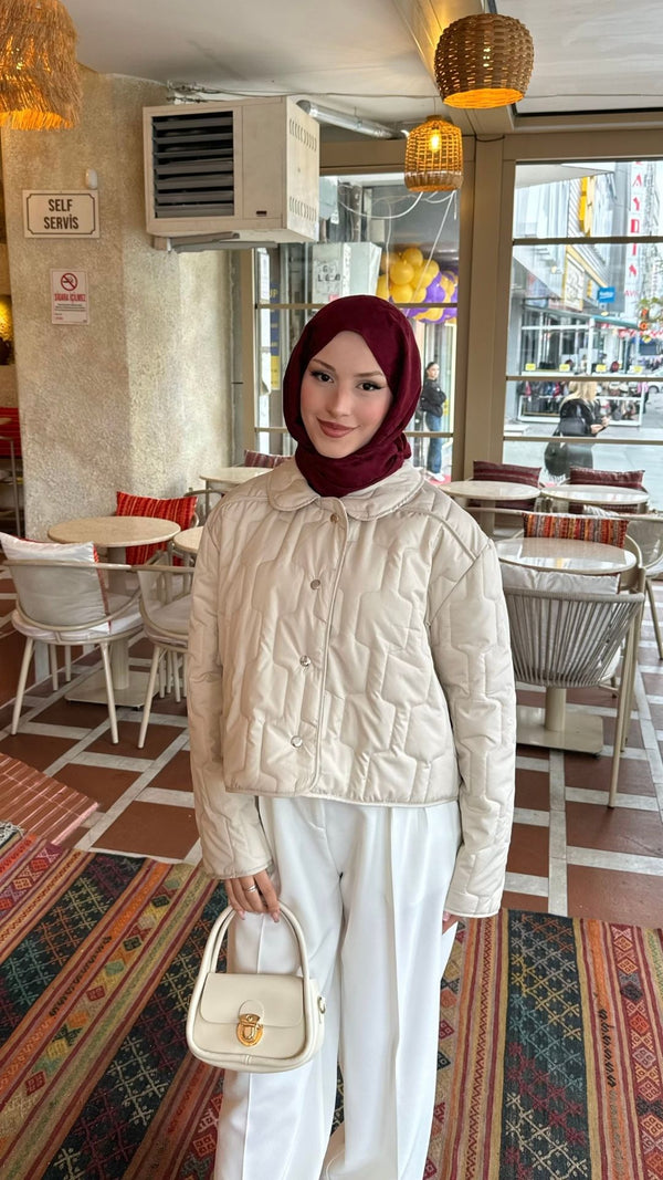 Kısa Kapitone Mont Krem