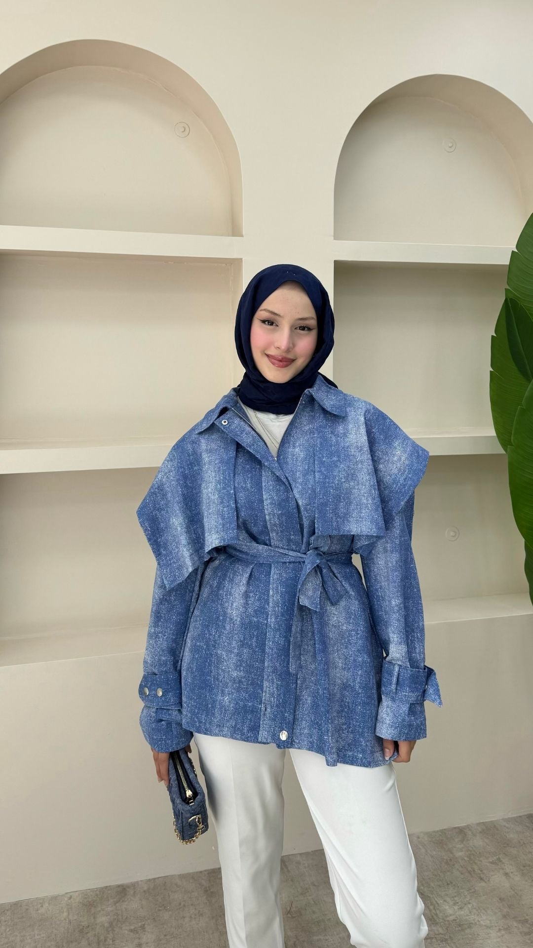 Fermuarlı Gabardin Ceket Mavi