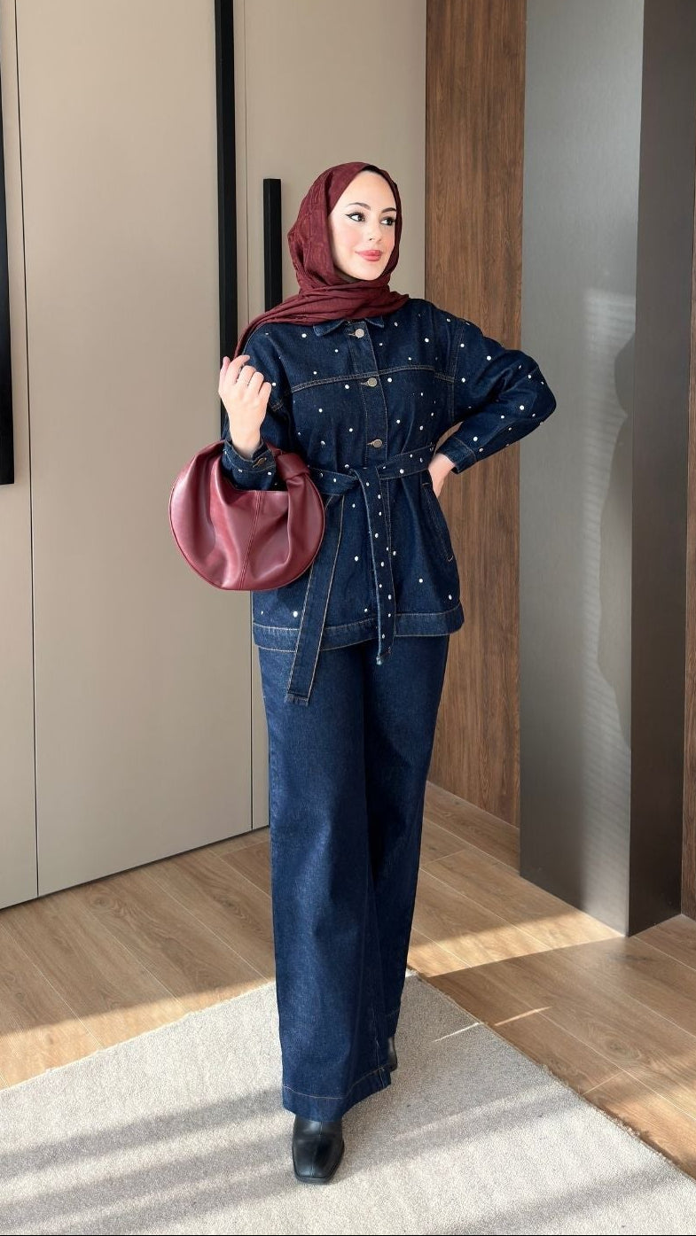 Alya Taşlı Kot Takım