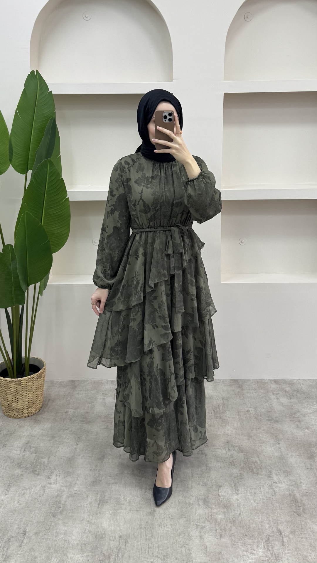 Kat Kat Şifon Elbise Haki