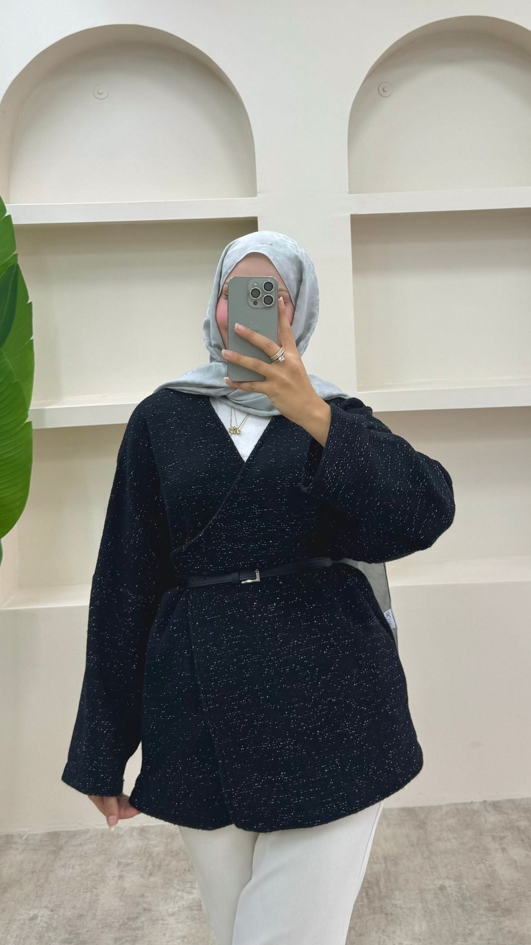 Simli Kemerli Ceket Siyah