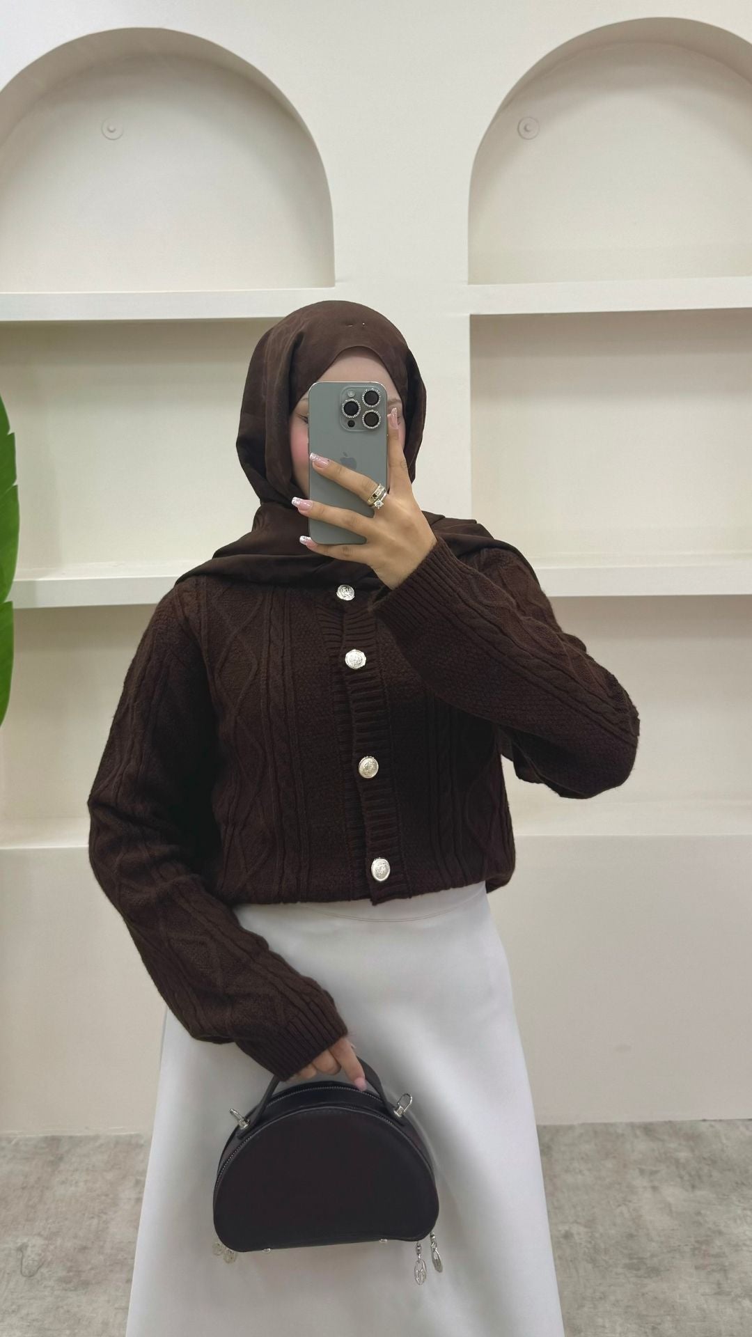 Örgülü Triko Hırka Kahverengi