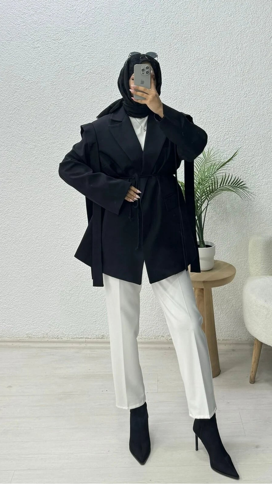 Omuz Kuşaklı Blazer Ceket Siyah