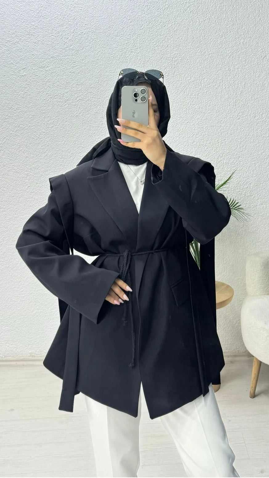 Omuz Kuşaklı Blazer Ceket Siyah
