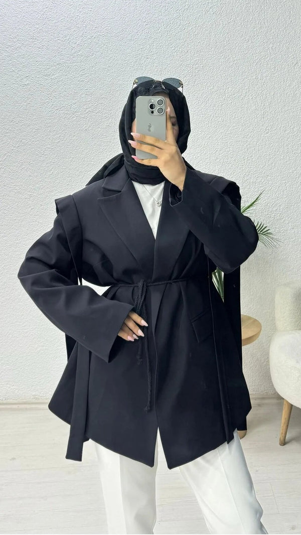 Omuz Kuşaklı Blazer Ceket Siyah