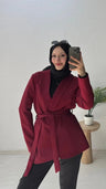 Kruvaze Yaka Kuşaklı Blazer Ceket Bordo