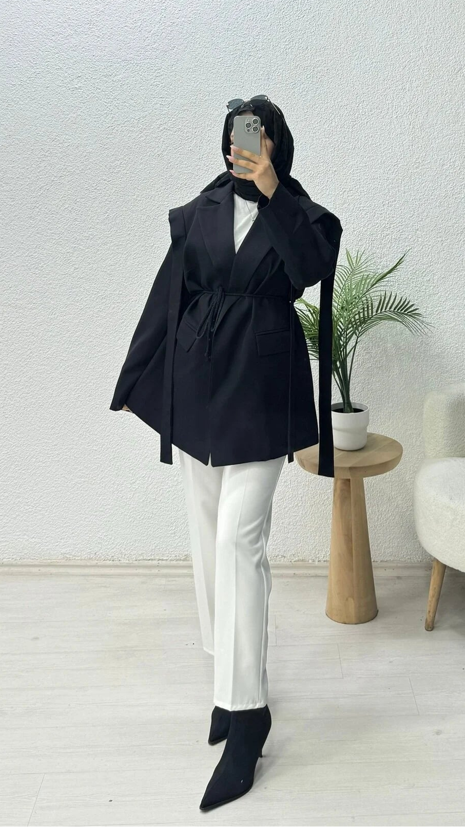 Omuz Kuşaklı Blazer Ceket Siyah