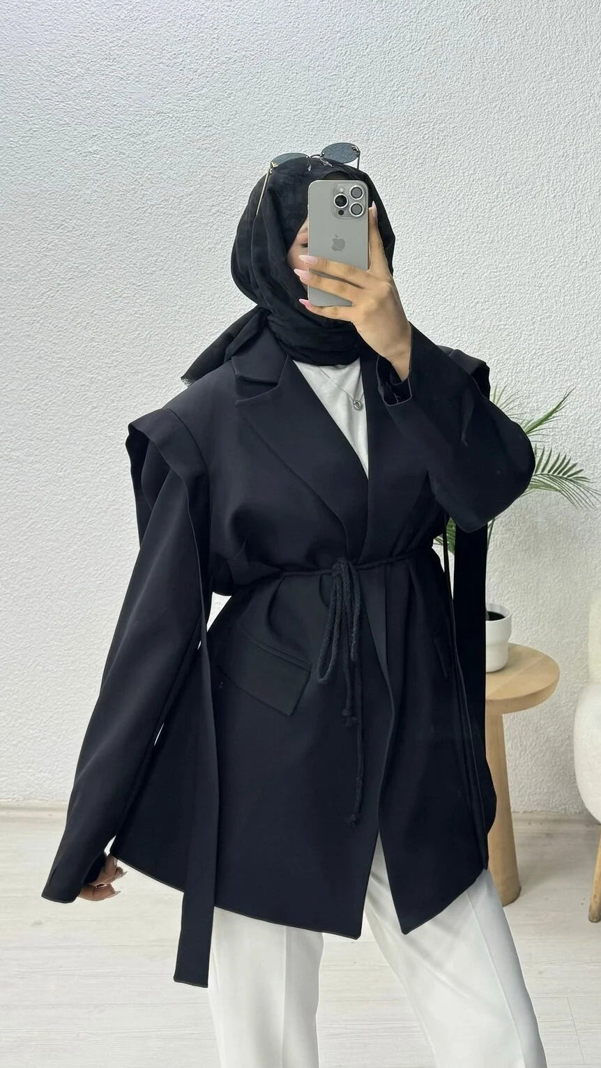Omuz Kuşaklı Blazer Ceket Siyah