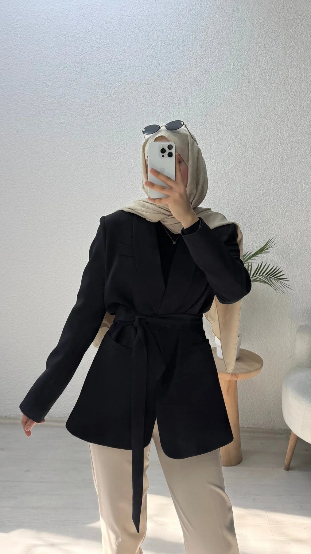 Kruvaze Yaka Kuşaklı Blazer Ceket Siyah
