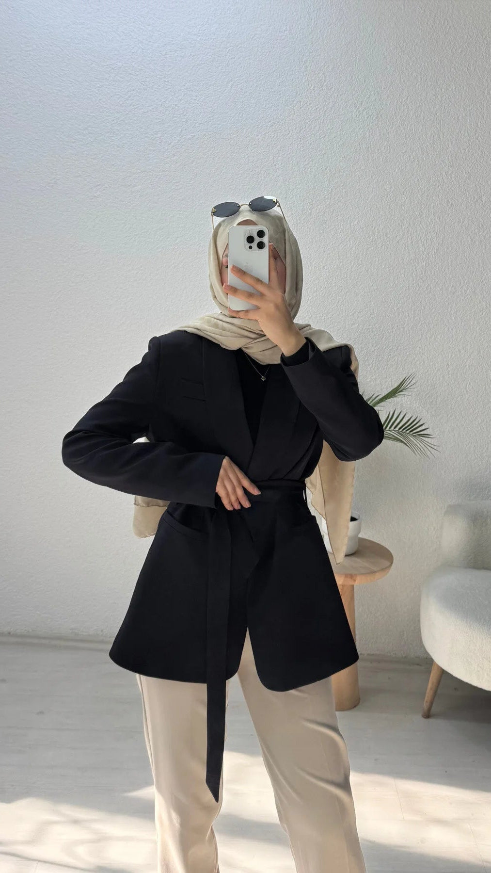 Kruvaze Yaka Kuşaklı Blazer Ceket Siyah