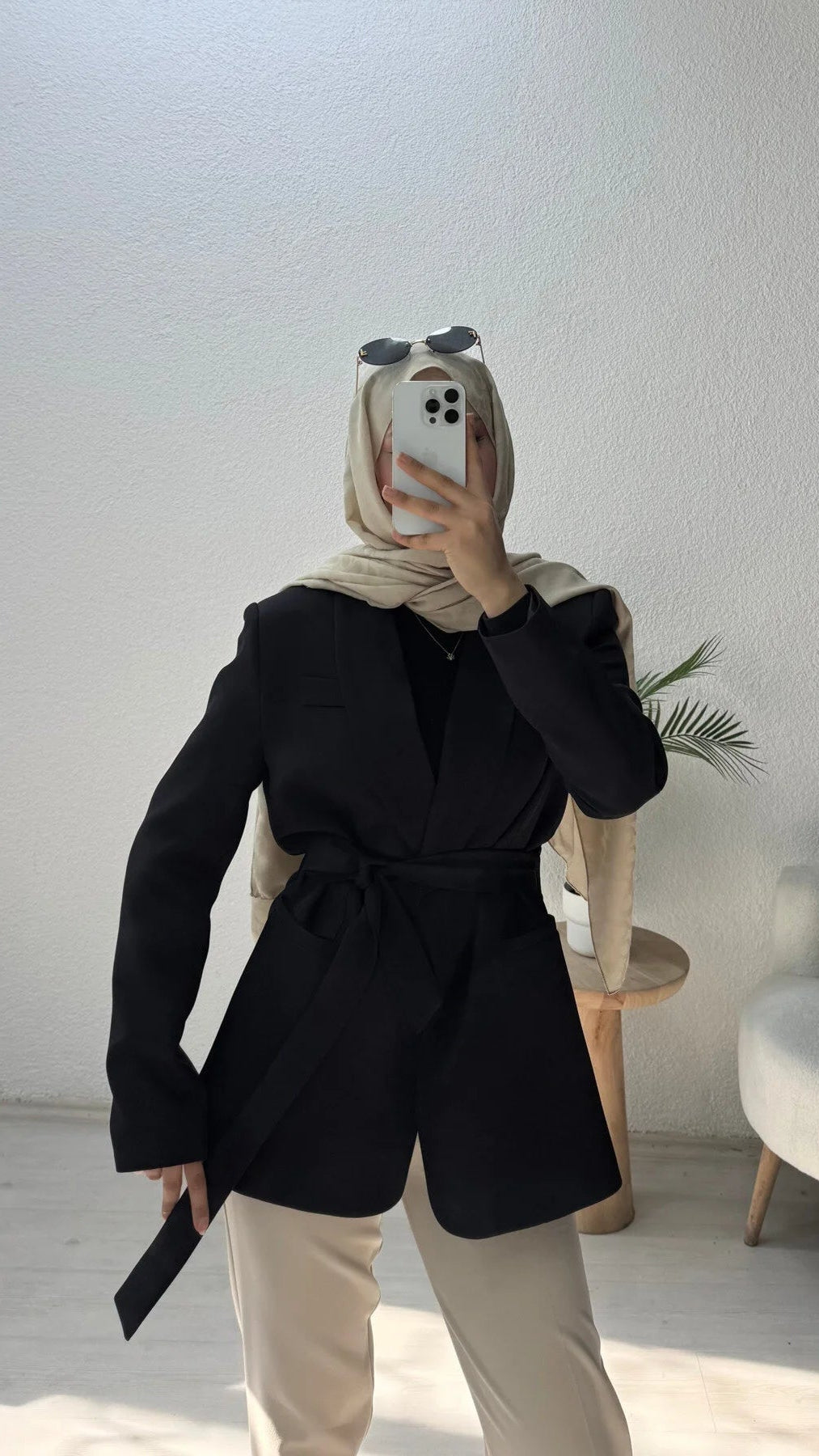 Kruvaze Yaka Kuşaklı Blazer Ceket Siyah