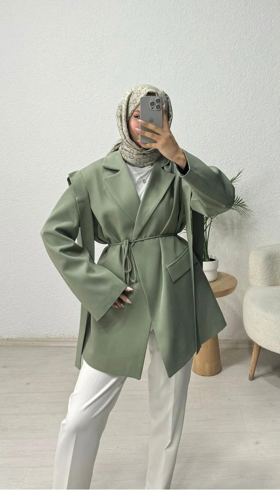 Omuz Kuşaklı Blazer Ceket Yeşil