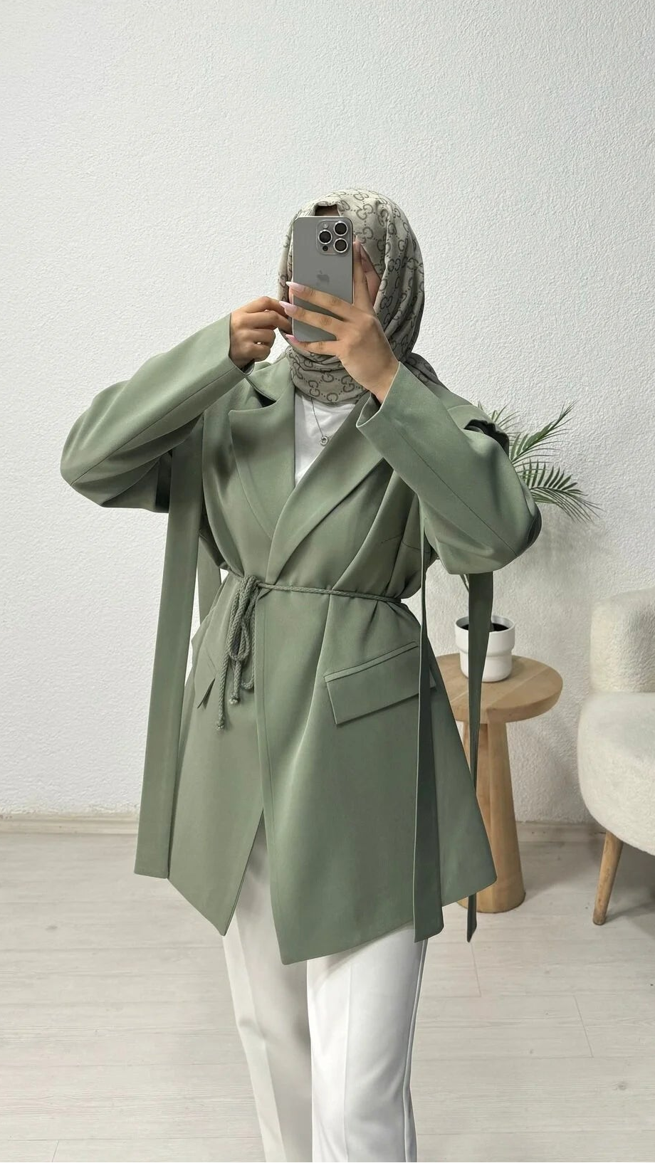 Omuz Kuşaklı Blazer Ceket Yeşil