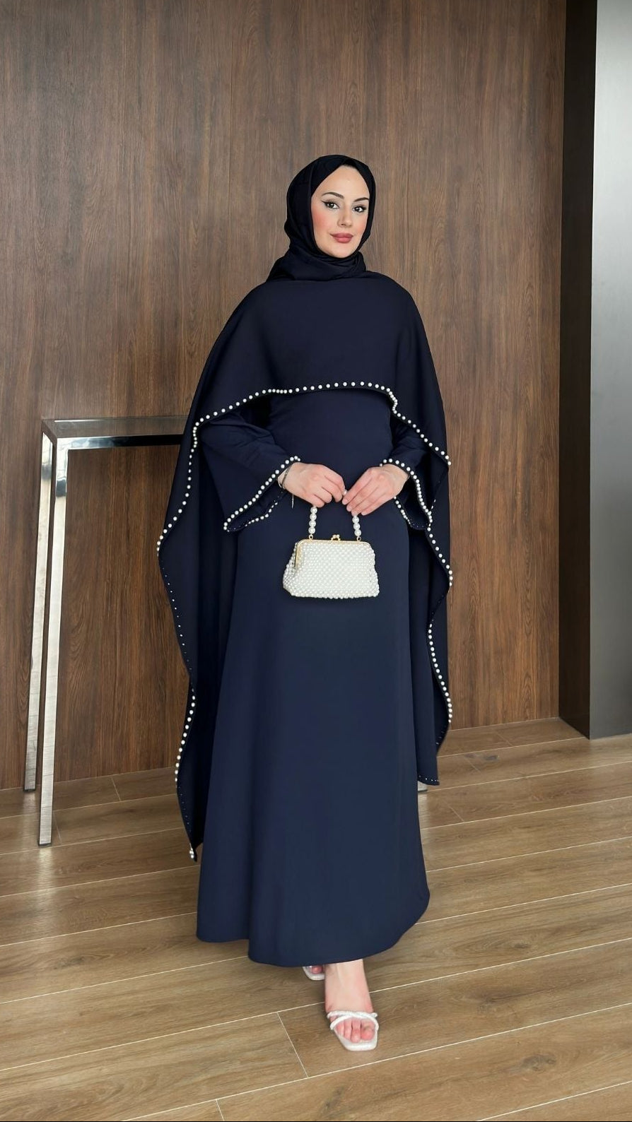 Viona İnci Detaylı Abiye Lacivert