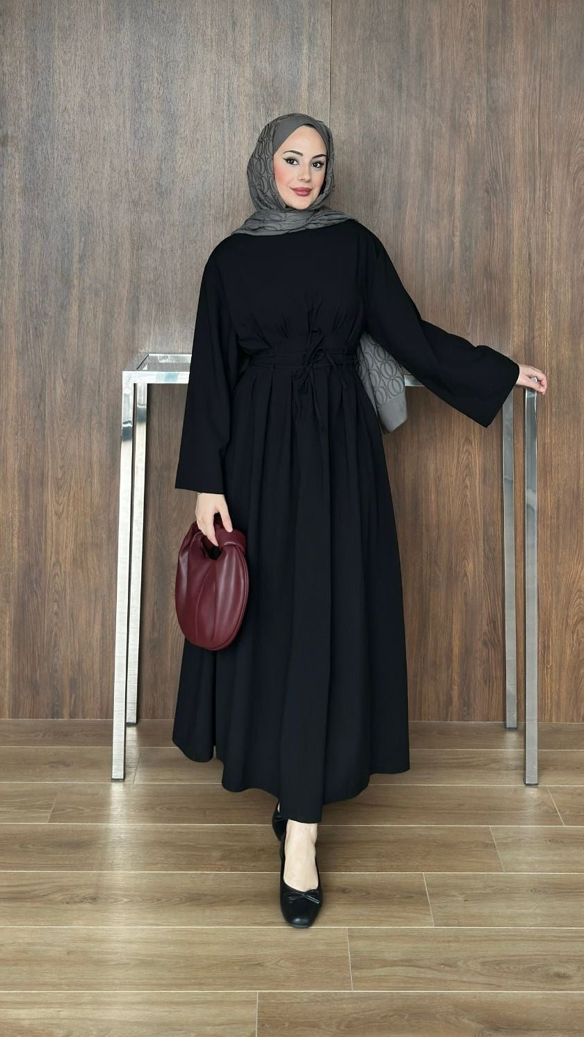 Çift Kuşaklı Elbise Siyah