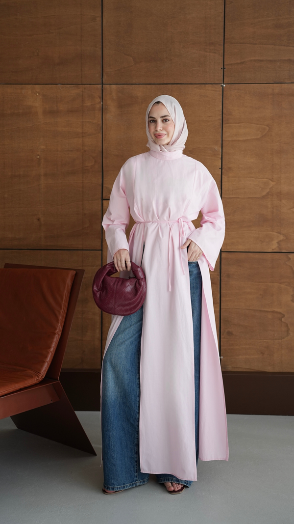 Yırtmaçlı Pamuk Tunik Pembe