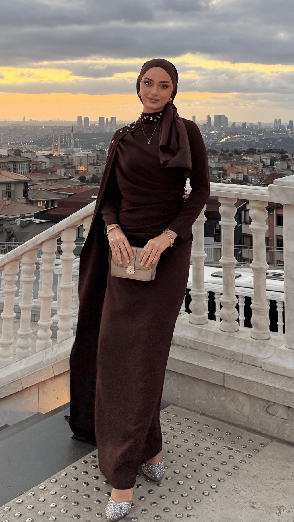 Serena Taşlı Abiye Kahverengi