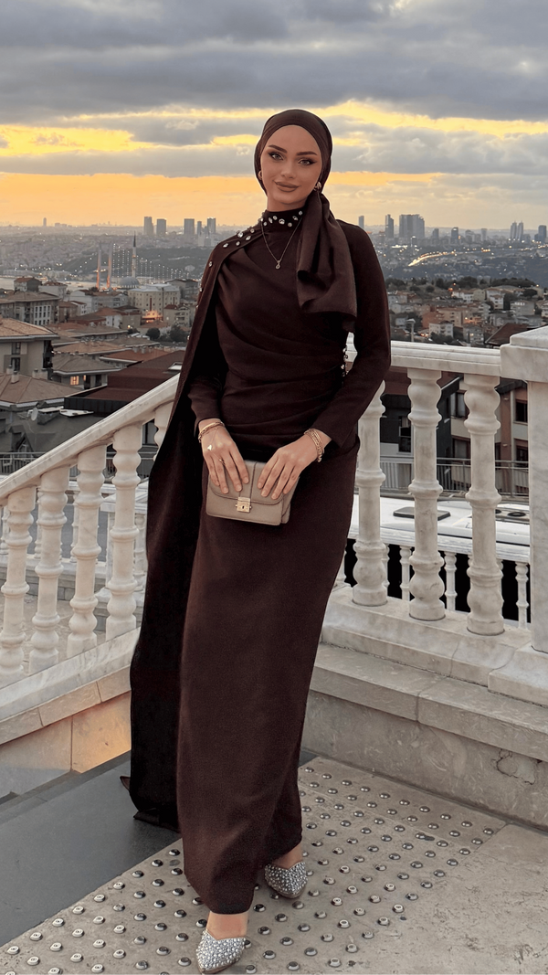 Serena Taşlı Abiye Kahverengi