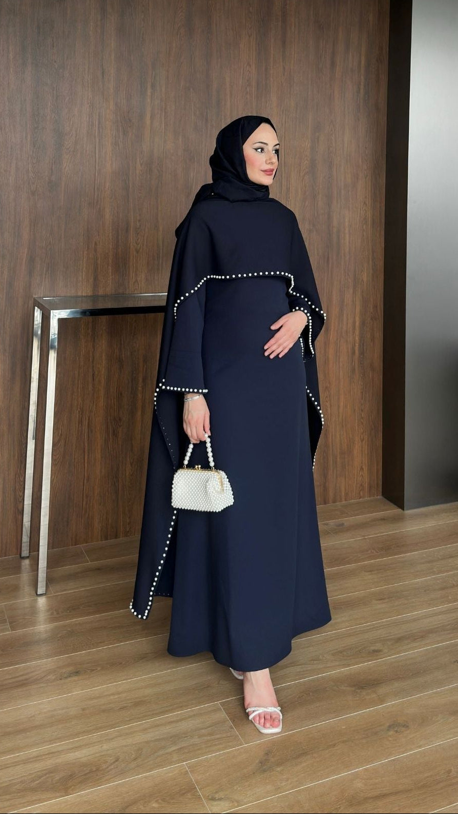 Viona İnci Detaylı Abiye Lacivert