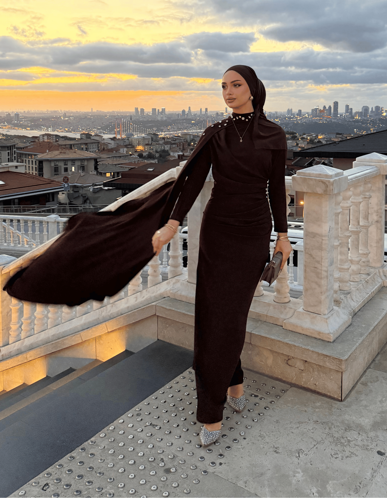 Serena Taşlı Abiye Kahverengi
