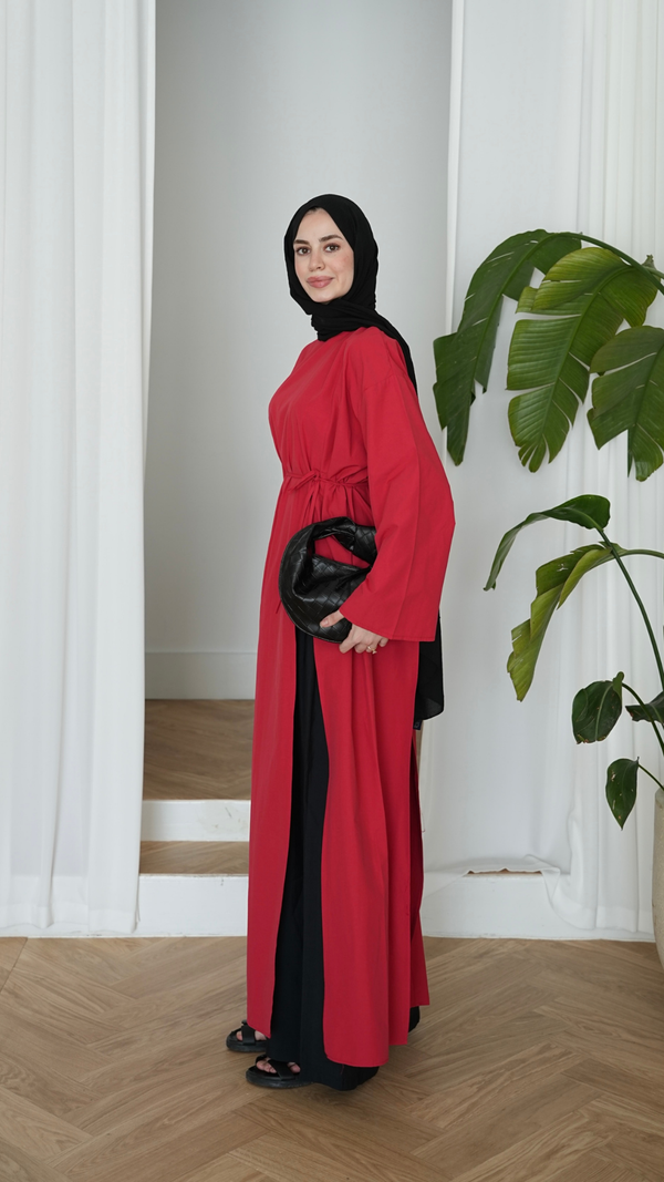 Yırtmaçlı Pamuk Tunik Kırmızı