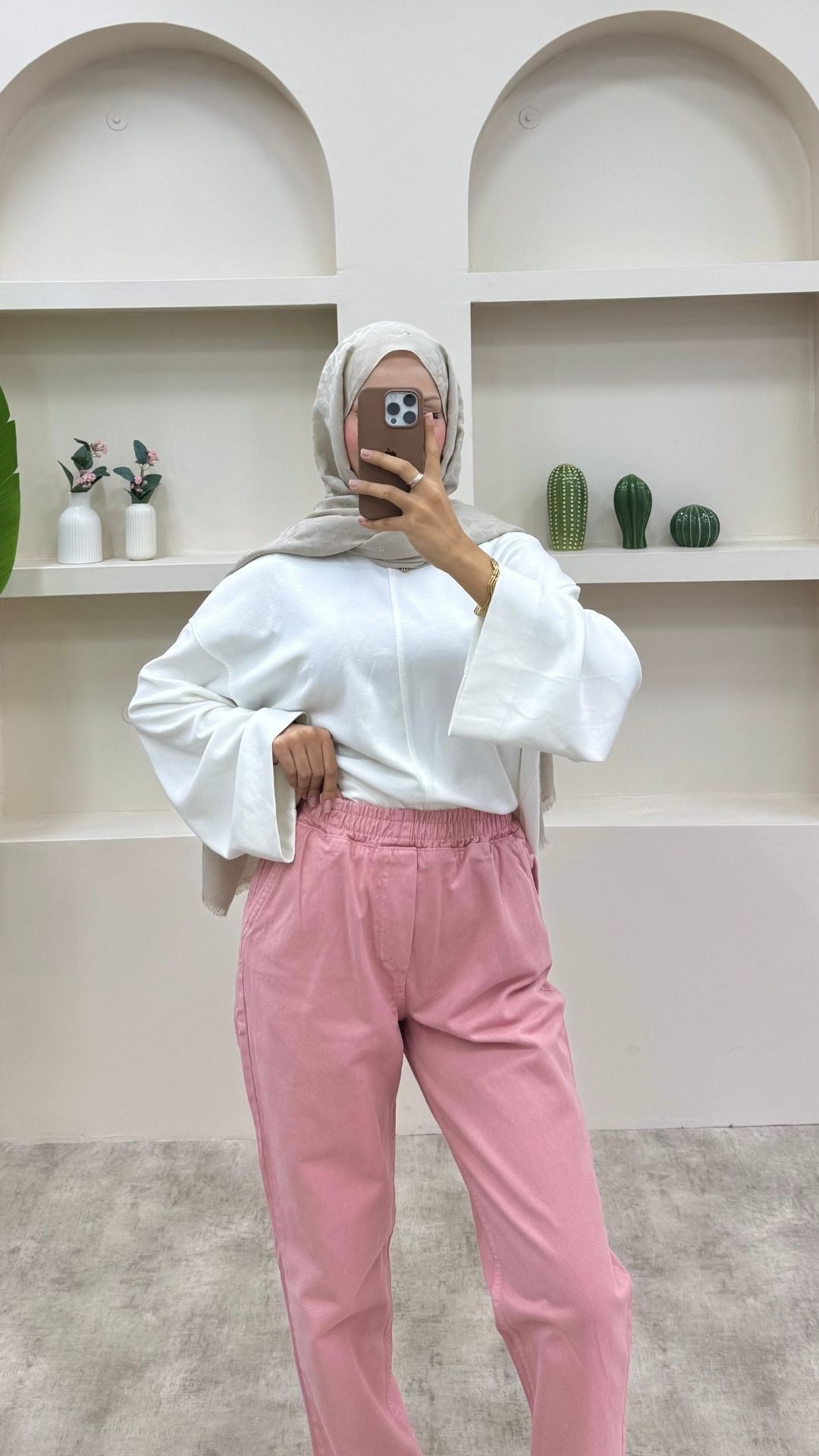 Beli Lastikli Geniş Kesim Mom Jeans Pembe