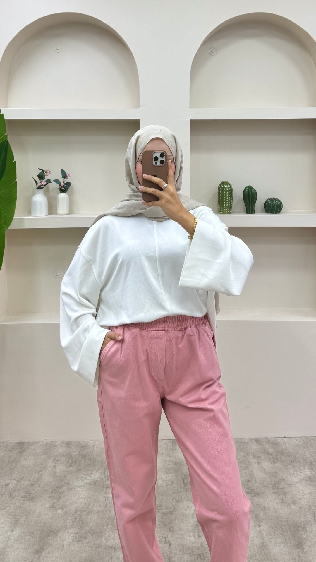 Beli Lastikli Geniş Kesim Mom Jeans Pembe
