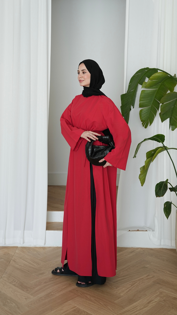 Yırtmaçlı Pamuk Tunik Kırmızı